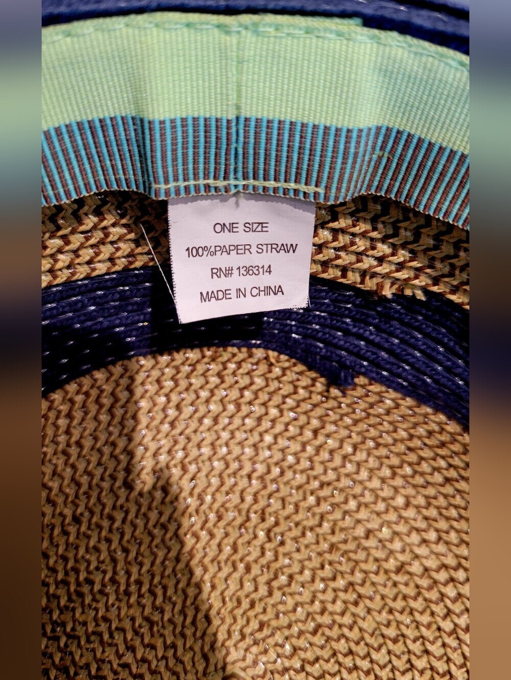 Beach Ready Navy & Tan Wide Brim Straw Sun Hat - Picture 4 of 4